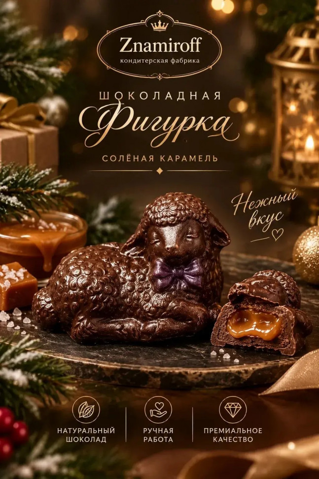  Шоколад фигурный "Овечка спящая" молочный шоколад с начинкой солёная карамель(блок 5шт по 70г) в Когалыме